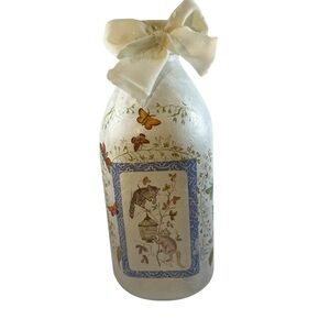 Vintage Altered Upcycled Milk Bottle Vase Cats Kittens Butterflies Floral